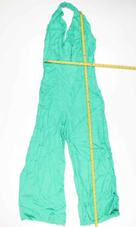 Zara Women Green Halter Wide-Leg Sleeveless Jumpsuit Size S