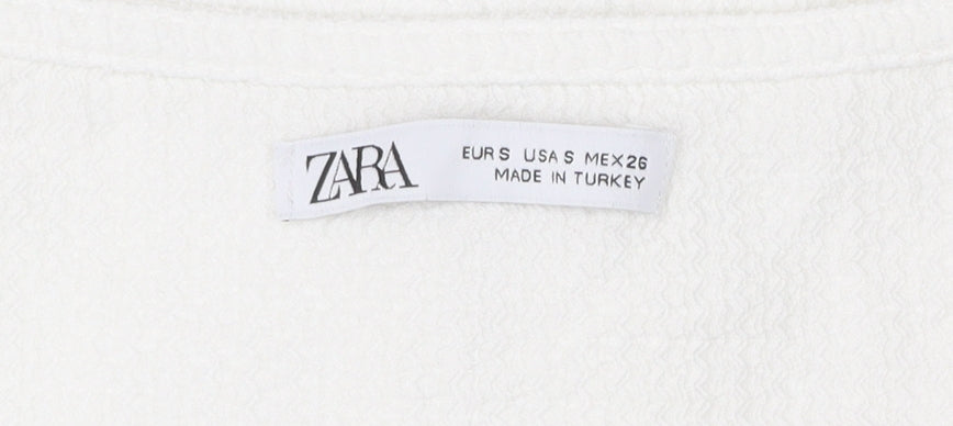 Zara Womens White Cropped V-Neck Tie Blouse Size S