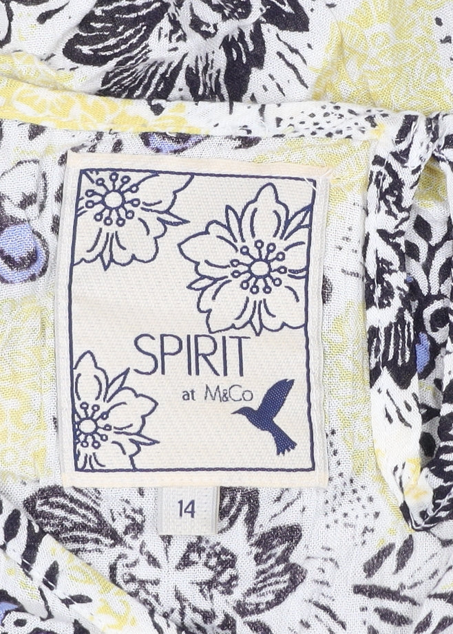 M&Co Women’s Yellow Floral Crochet 3/4 Sleeve Tunic Blouse Size 14