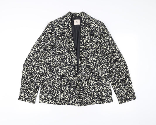 Tu Women Black Animal Print Blazer Jacket Size 12 Polyester
