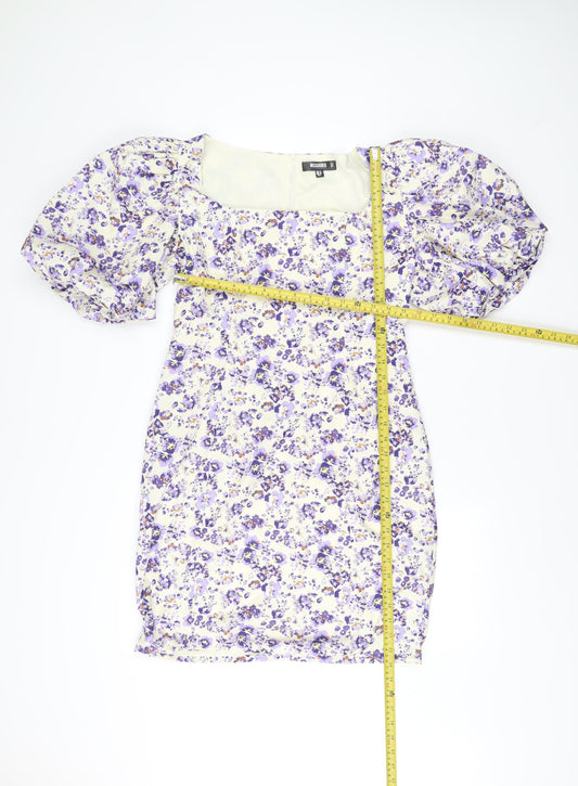 Missguided Women’s Floral Puff Sleeve Bodycon Dress UK 12 Multicoloured