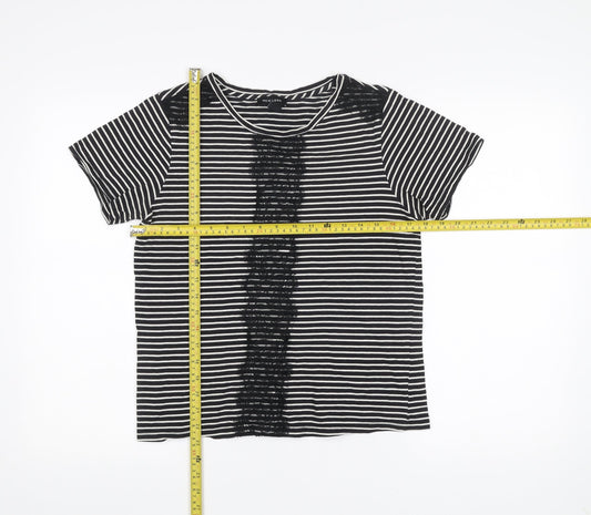 New Look Womens Black Striped Lace Accent T-Shirt Size 12