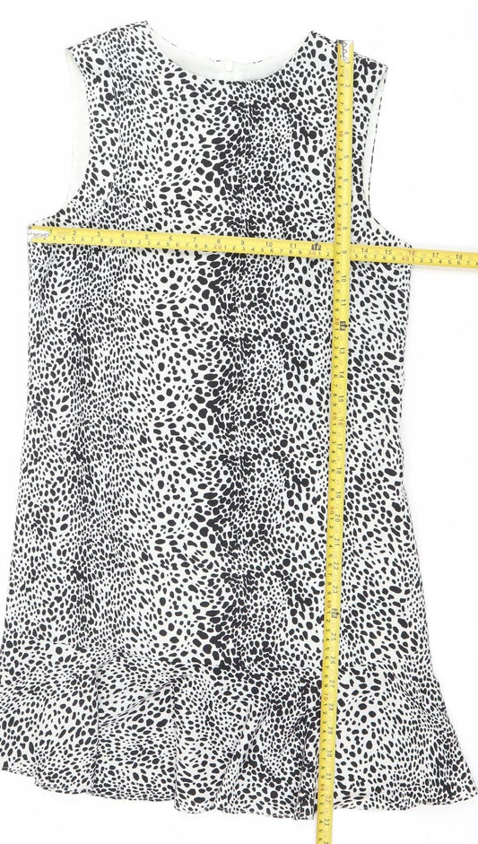 Oasis Womens Black White Animal Print Shift Dress Size 8 Sleeveless