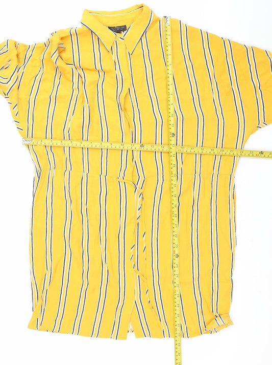 Topshop Women’s Yellow Striped Shirt Dress Size 10 Viscose