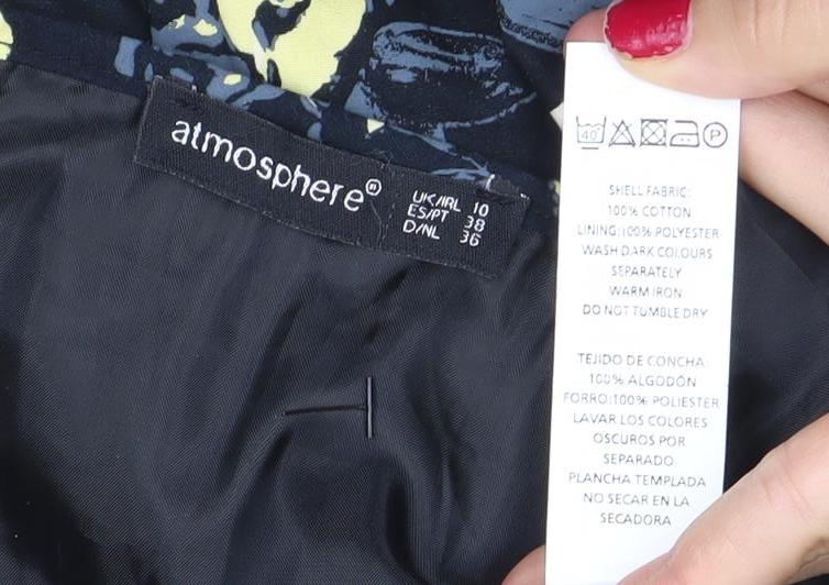 Brand and care label for Atmosphere Women’s Black Floral Fit & Flare Dress, size UK 10