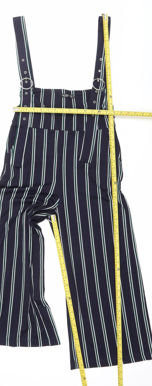 Bershka Women’s Blue Striped Wide-Leg Dungaree UK 10
