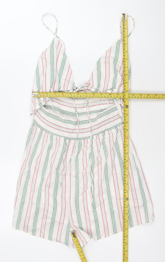 Bershka Womens Multicoloured Striped Playsuit Size 6 V-Neck Summer