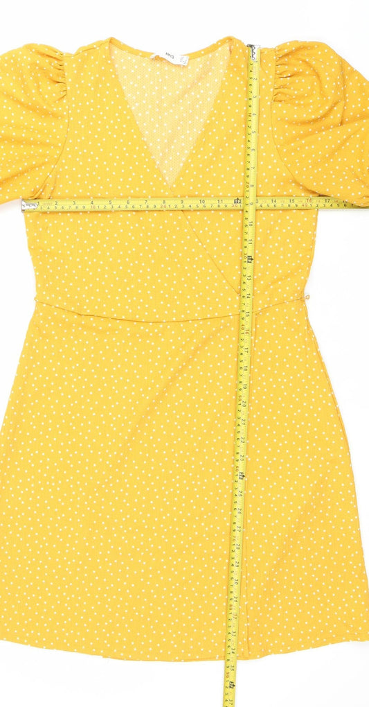Mango Women’s Yellow Polka Dot A-Line Puff Sleeve Dress Size 8