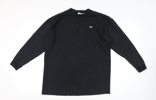 Additional front view of Adidas Women Black, size 8, Sweatshirt Crew Neck Rhinestone Logo