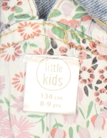 Little Kids Girls Blue Denim Dungarees Jeans 8-9Y Embroidered Floral