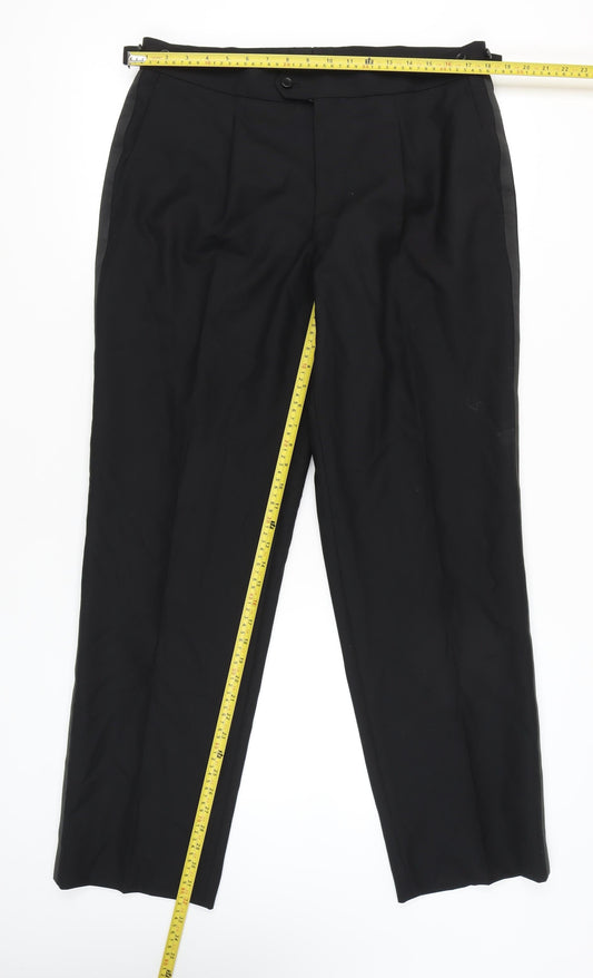 Brook Taverner Men’s Black 38U Wool Blend Dress Pants