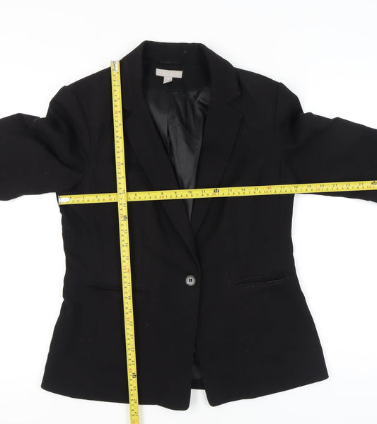 H&M Womens Black Blazer Jacket UK 14 Smart Workwear One Button