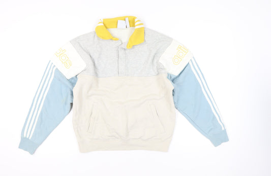 Additional front view of Adidas Women’s Colourblock Sweatshirt Small Grey Blue Beige Logo