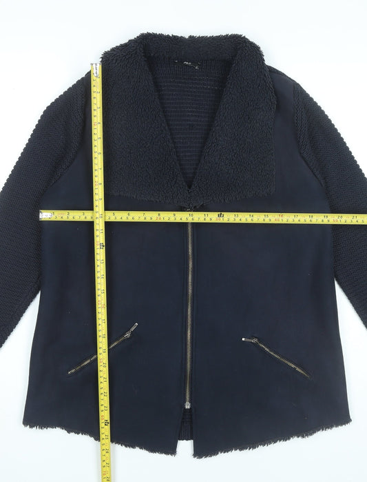 M&Co Womens Black Knit Bomber Jacket Size 14 Full Zip Autumn Winter