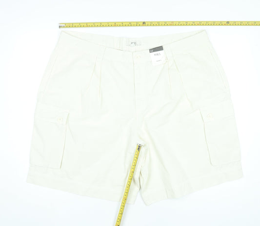 Marks and Spencer Womens Ivory Cargo Shorts Size 22 Cotton Summer