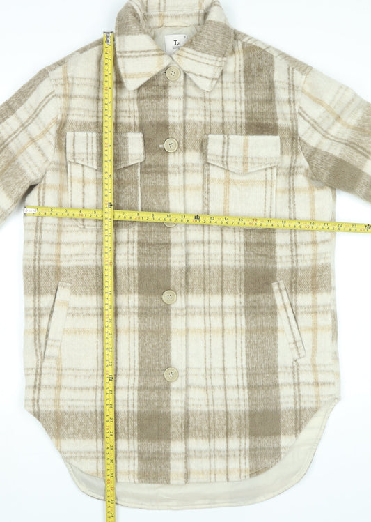 Tu Women Beige Plaid Shirt Jacket Small Regular Fit Lined