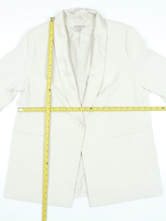 H&M Women Ivory Shawl Collar One Button Blazer Jacket L