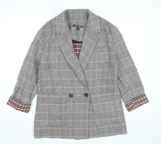 TRF Outerwear Womens Grey Checked Blazer Jacket Size 10 Workwear