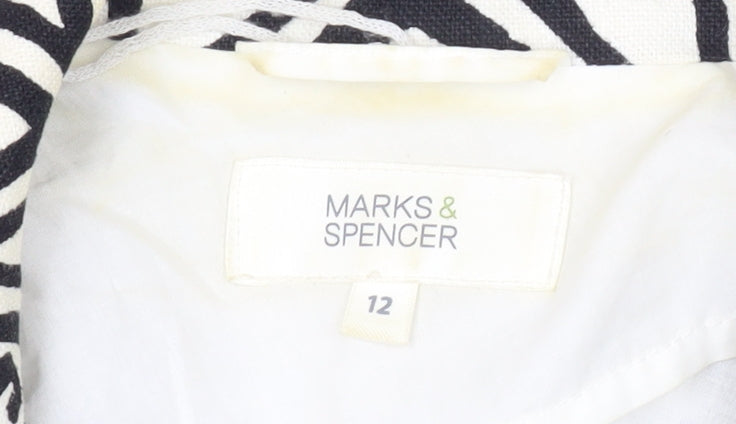 Marks and Spencer Women Black Geometric Linen Blend Blazer Size 12