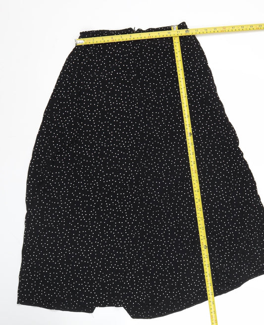 New Look Women’s Black Polka Dot Midi A-Line Skirt UK 10 Viscose
