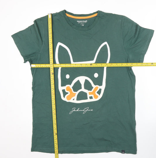 Jack & Jones Men's Green XL Graphic Dog Print T-Shirt