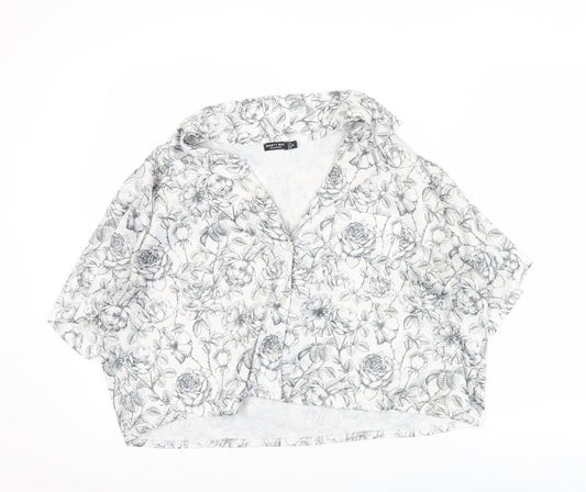 Womens UK Size 12 Nasty Gal White Cropped Button-Up
