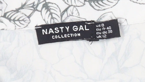 Nasty Gal Women's White Floral Cropped Button-Up Shirt Size 12