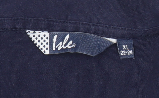 Isle Womens Plus Size 22 Blue Embroidered Polo Shirt Cotton