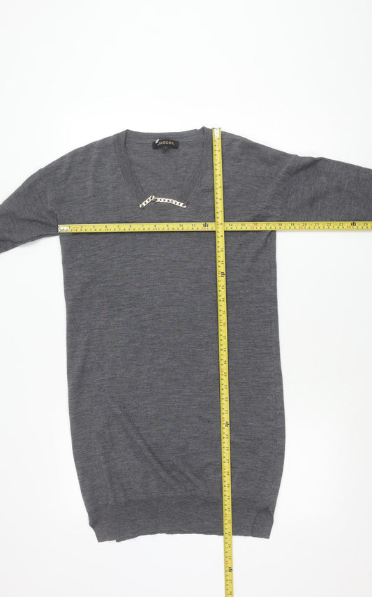 Jaeger Womens Grey Wool V-Neck Pullover Jumper Size S