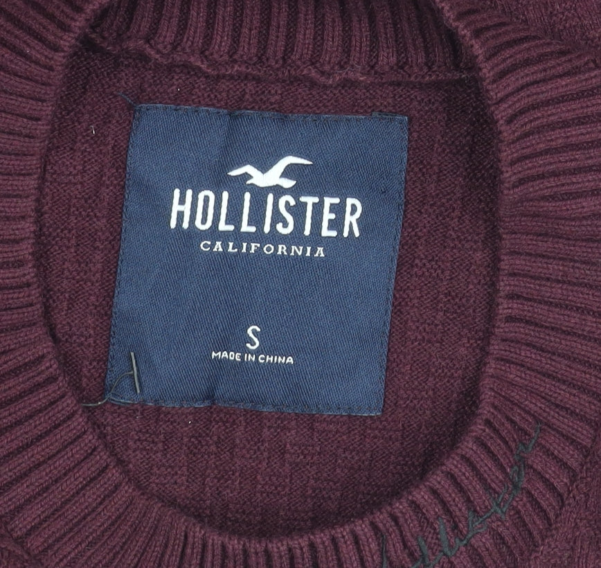 Hollister Men’s Purple Small Crew Neck Cable-Knit Jumper