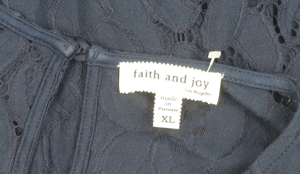 Womens UK Size XL faith and joy Blue Tunic Blouse