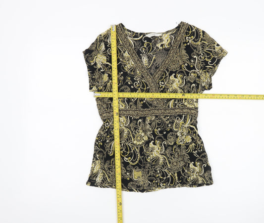 New Look Women’s Black Paisley Viscose Wrap Blouse UK 10