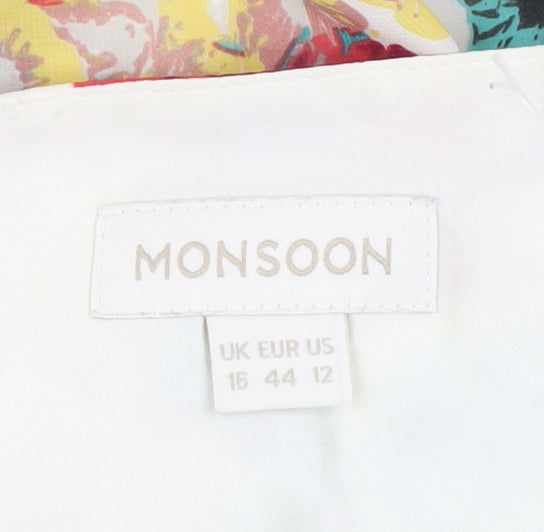 Monsoon Womens Multicoloured Floral Midi A-Line Dress Size 16