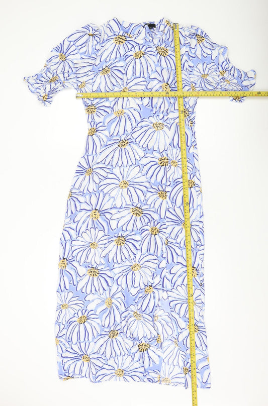 Nobody's Child Women's Blue Floral Midi A-Line Dress Size 8
