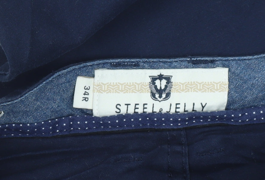 Steel & Jelly Men's Blue Slim Fit Chino Trousers Size 34R