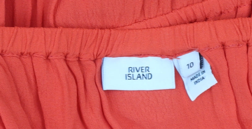 River Island Womens Orange Jumpsuit Size 10 Off Shoulder Wide Leg