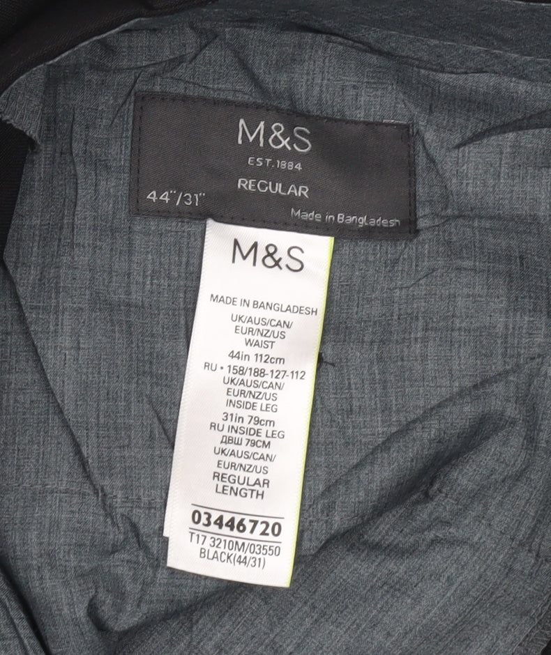 Marks and Spencer Men's Black 44W 31L Regular Fit Dress Pants Trousers