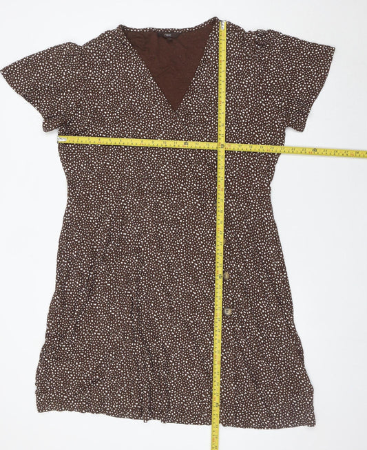 Next Women Brown Polka Dot Wrap Dress Size 20 Short Sleeve