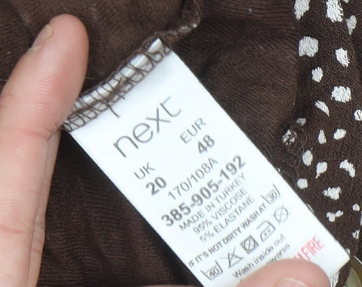 Next Women Brown Polka Dot Wrap Dress Size 20 Short Sleeve