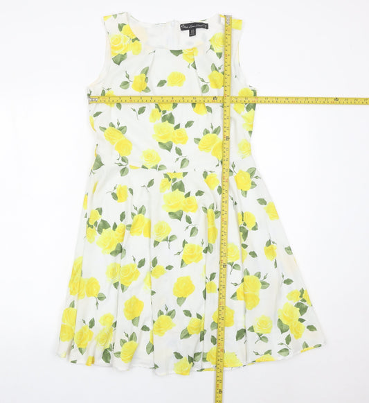 Fever London Womens White Yellow Floral Fit & Flare Dress UK 12