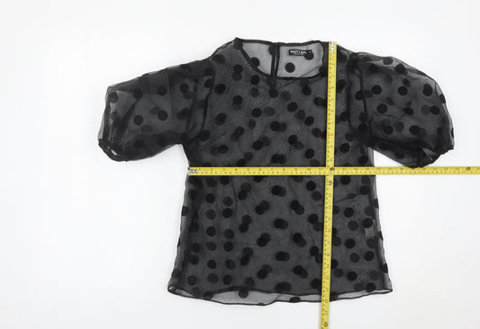 Nasty Gal Women’s Black Sheer Polka Dot Puff Sleeve Blouse S