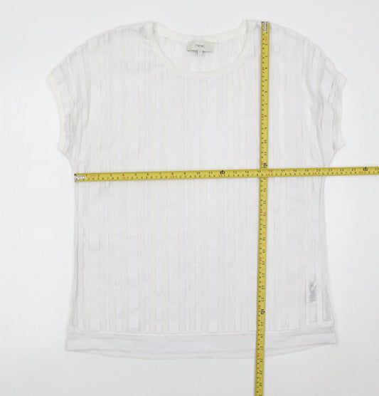 Next Women White Size 16 Short Sleeve Striped Lightweight T-Shirt