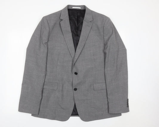 Kin Men’s Grey Wool Blend 44R Blazer Jacket Two Button Notch Lapel