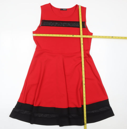 Quiz Women's Red Black A-Line Party Dress Size 16 Sleeveless