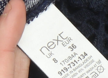 Next Women’s Blue Striped Linen Blend Shift Dress Size 8 V-Neck