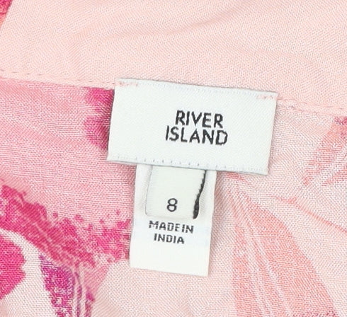 River Island Women’s Pink Floral Playsuit Size 8 Collared Short Sleeve