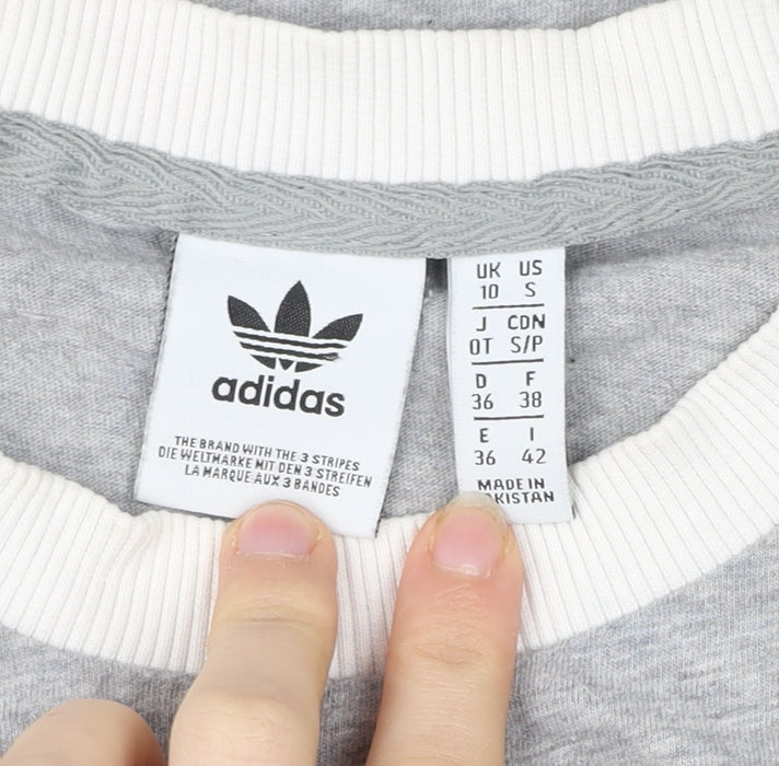 Womens UK Size 10 adidas Grey Ringer T-Shirt