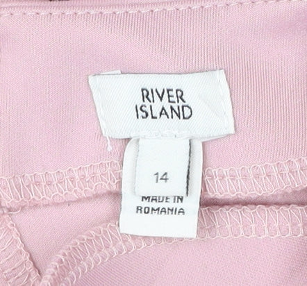 River Island Women’s Pink Shift Dress Size 14 Long Sleeve Party