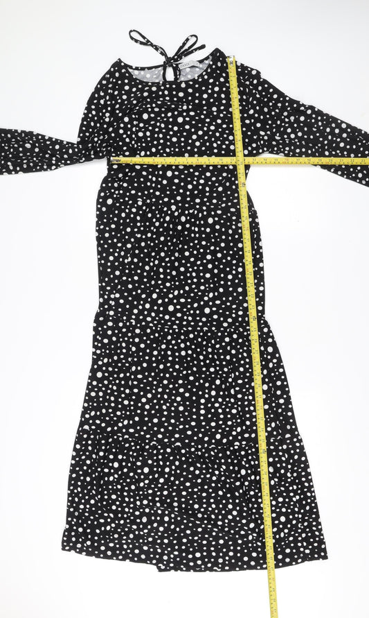 Oasis Womens Black Polka Dot A-Line Knee Length Dress Size 12