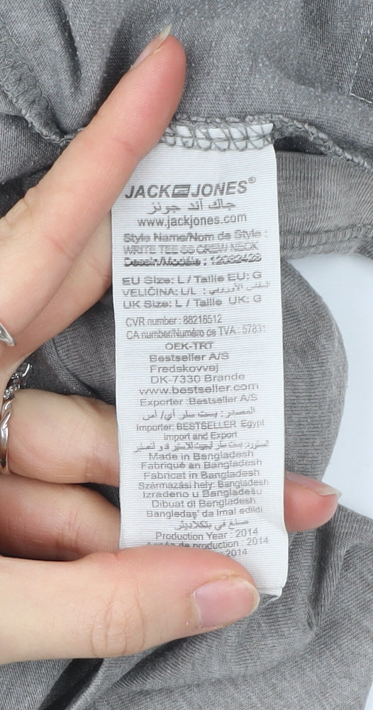 Jack & Jones Men’s Grey Graphic Print T-Shirt Size L Crew Neck